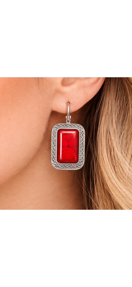 Cercei piatră roșie, formă pătrată, Howlit tortiță