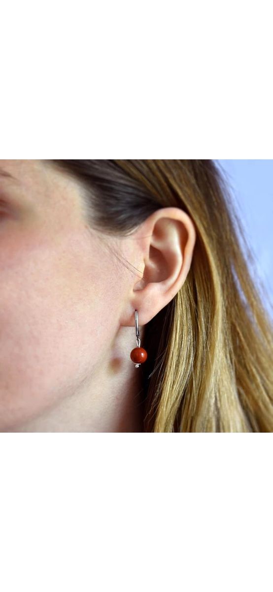 Cercei jasp roșu, piatra alungării energiilor negative 2 cm