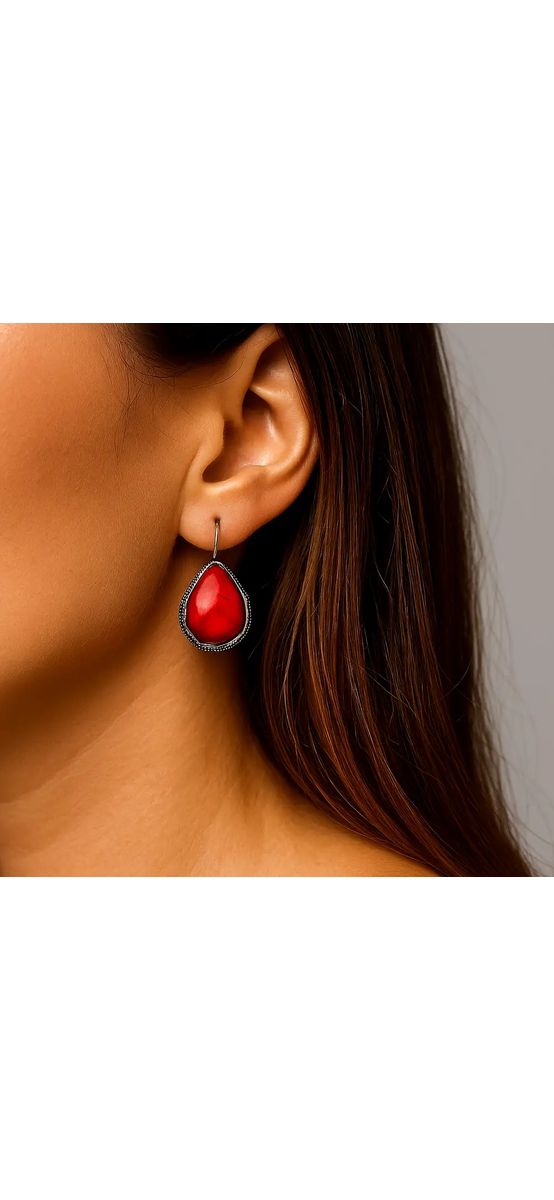 Cercei Jasp roșu, piatra protecției piatra montata în motive grecești si tortiță argintie în formă de picătură sau oval 3 cm 