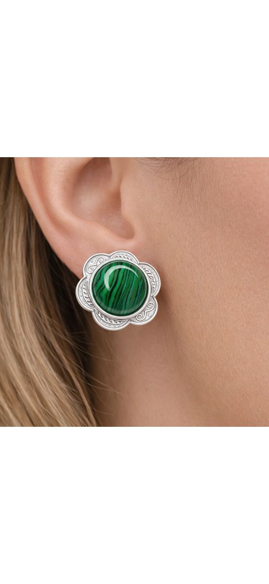 Cercei Malachit, formă floare, clips