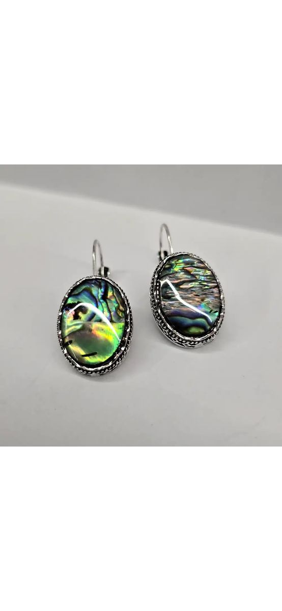 Cercei Mother of Pearl sau nacru sidef, piatra liniștii interioare și tortiță argintie, oval picătura 2 cm