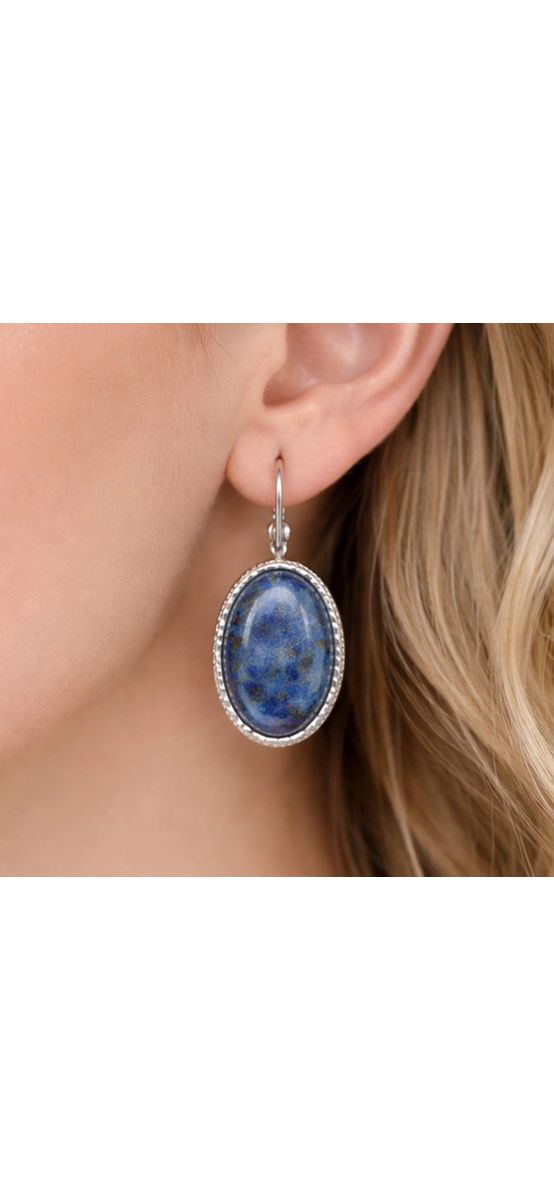 Cercei piatra ovala Lapis Lazuli, tortiță argintie