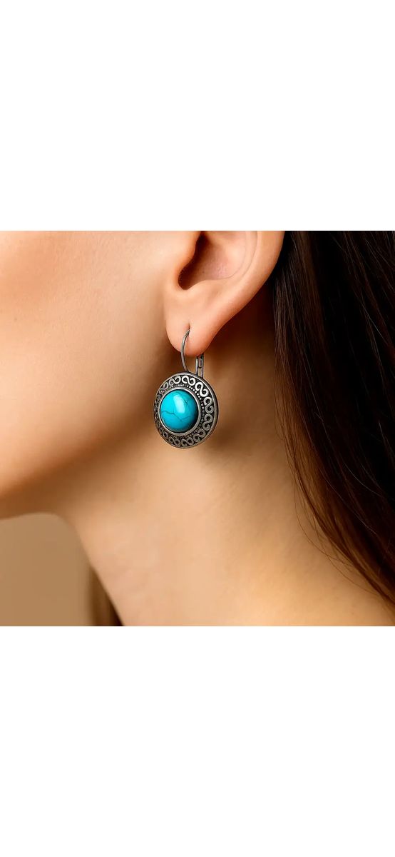 Cercei Turcoaz, piatra puterii, rotund 2 cm