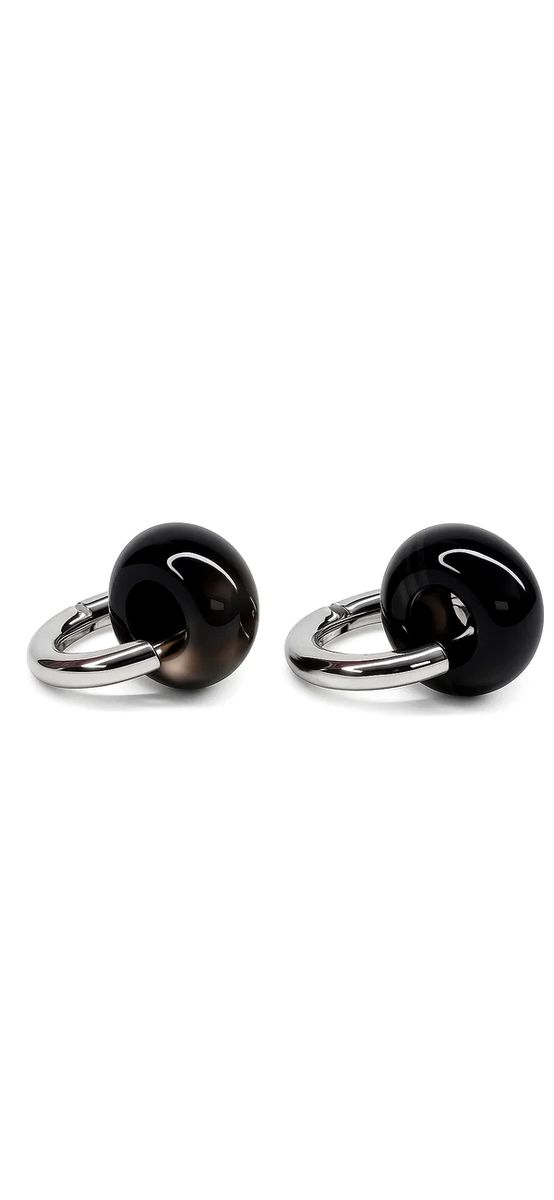 Cercei rotunzi agat negru, piatra naturală 8 mm, cerc inoxidabil argintiu