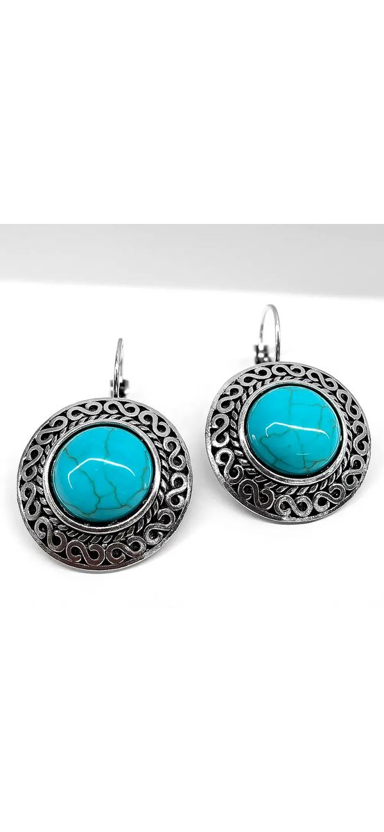 Cercei Turcoaz, piatra puterii, rotund 2 cm