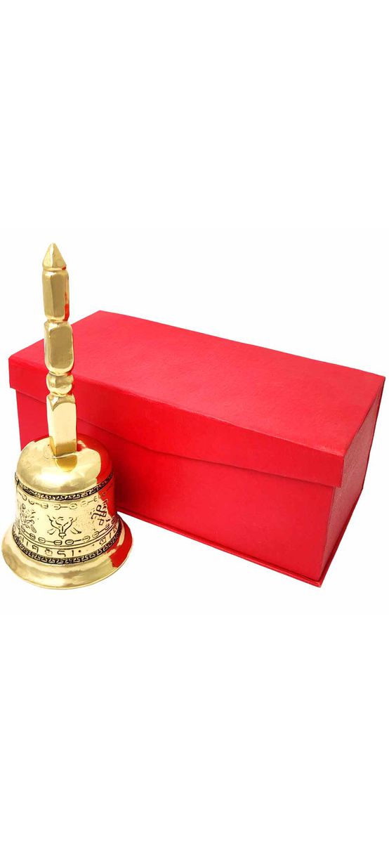 Clopot tibetan cu 8 simboluri norocoase și pagoda feng shui, pentru multiplicarea norocului, metal auriu