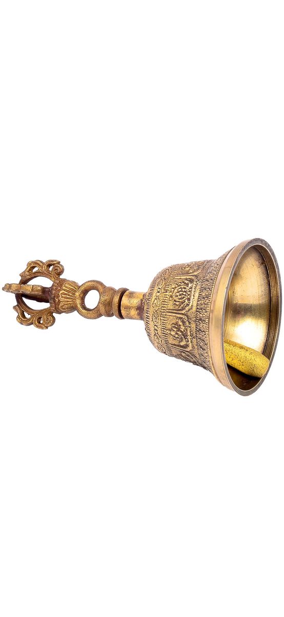 Clopot tibetan cu dublu dorje, pentru energizare si curatare locuinta, metal vintage 14,5 cm