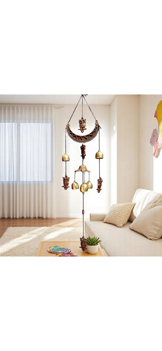 Clopoței de vânt cu semiluna, bufniță sau elefanti, decor pentru fereastră, balcon sau ușă, simbol al înțelepciunii și rezistenței, ideal pentru casă, 2 modele 68 cm