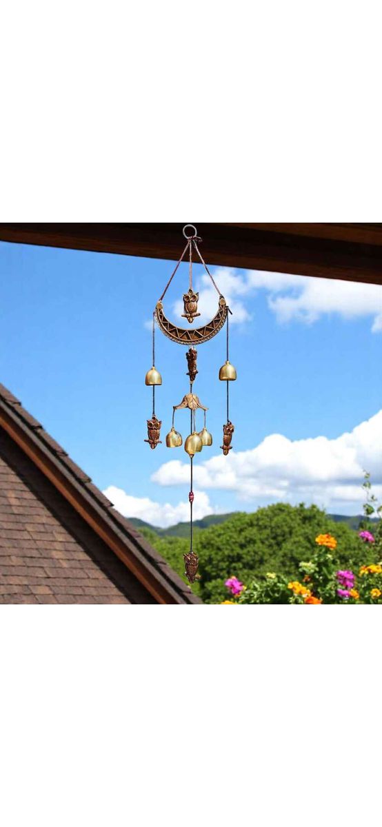 Clopoței de vânt cu semiluna, bufniță sau elefanti, decor pentru fereastră, balcon sau ușă, simbol al înțelepciunii și rezistenței, ideal pentru casă, 2 modele 68 cm