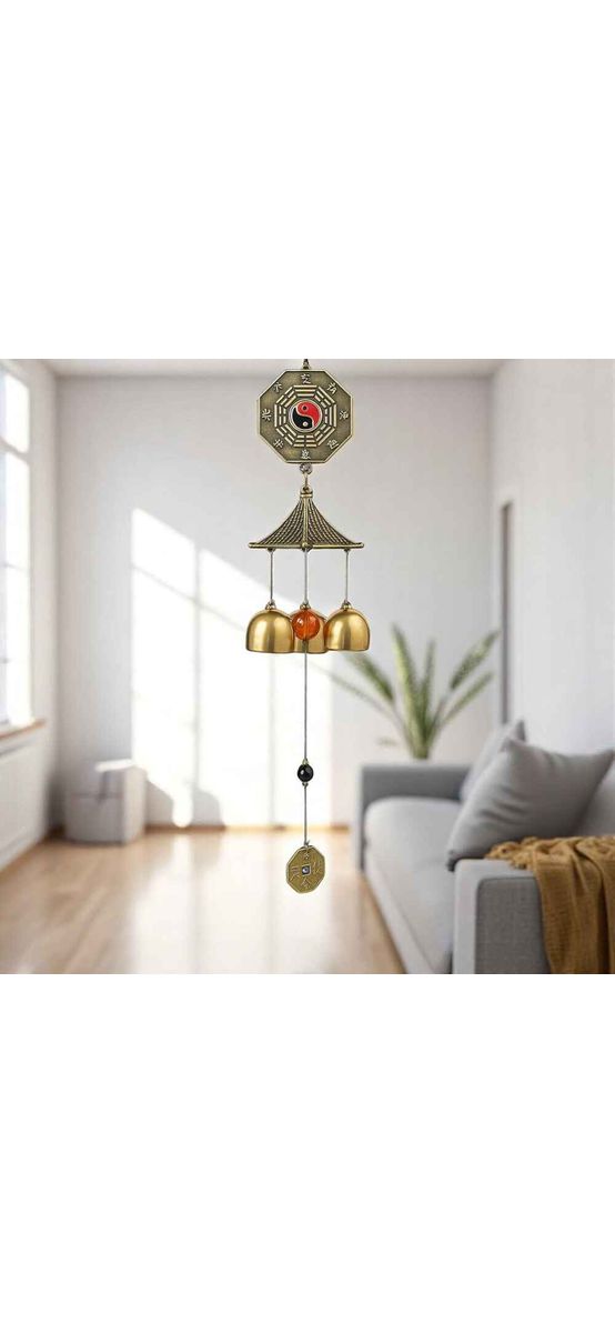 Clopoței de vânt din metal cu 2 pa kua, simbol Yin-Yang și Dragon, pagoda, 3 clopotei decorațiune elegantă pentru balcon sau grădină, cu sunet plăcut și relaxant, 45 cm