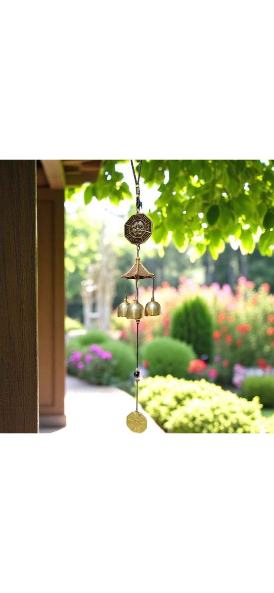 Clopoței de vânt din metal cu 2 pa kua, simbol Yin-Yang și Dragon, pagoda, 3 clopotei decorațiune elegantă pentru balcon sau grădină, cu sunet plăcut și relaxant, 45 cm