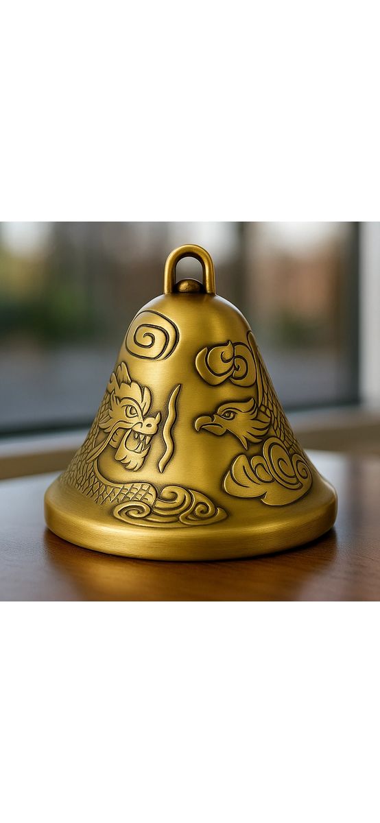 Clopotei cu Phoenix si Dragon, obiect feng shui pentru dragoste, 6 cm auriu