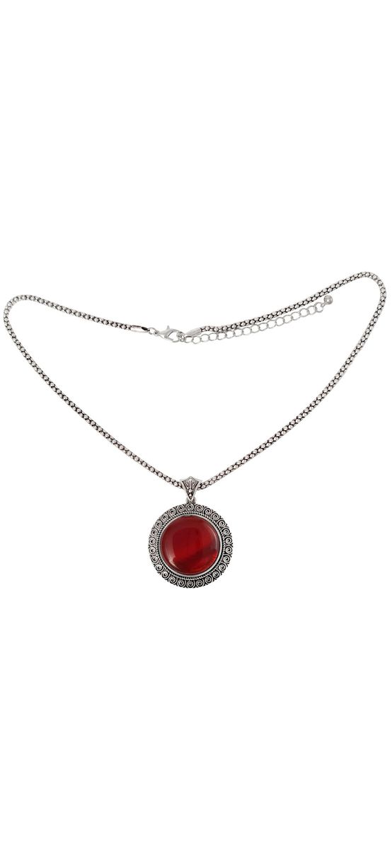 Colier Carneol rotund, pandantiv cu lantisor tip tennis argintiu ajustabil, piatra 3.5 cm rosu