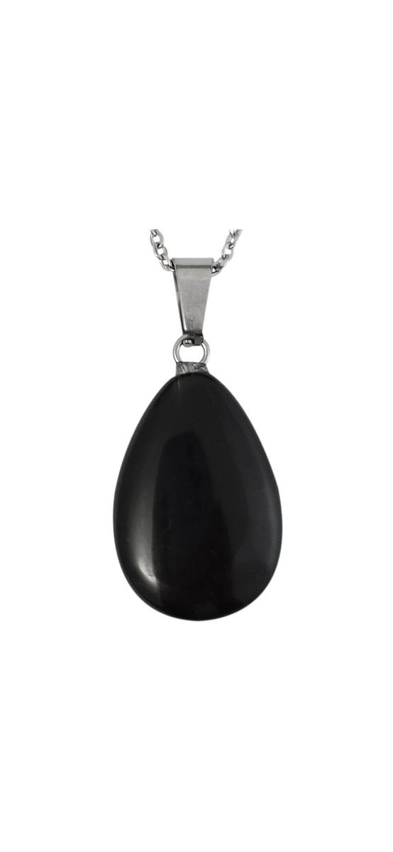 Pandantiv Onix, piatra siguranței și a încrederii, cristal natural oval negru 30 mm 