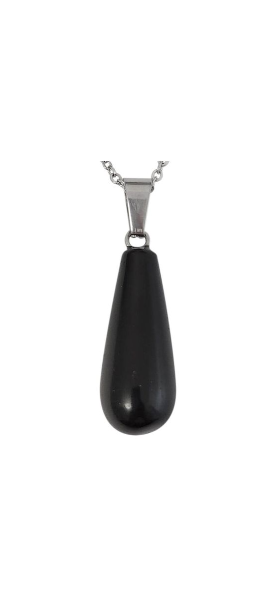 Pandantiv Onix, piatra siguranței și a încrederii, cristal natural picătură negru 25 mm 