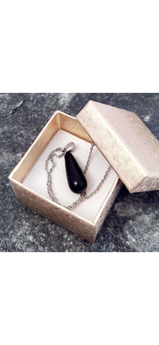 Pandantiv Onix, piatra siguranței și a încrederii, cristal natural picătură negru 25 mm 