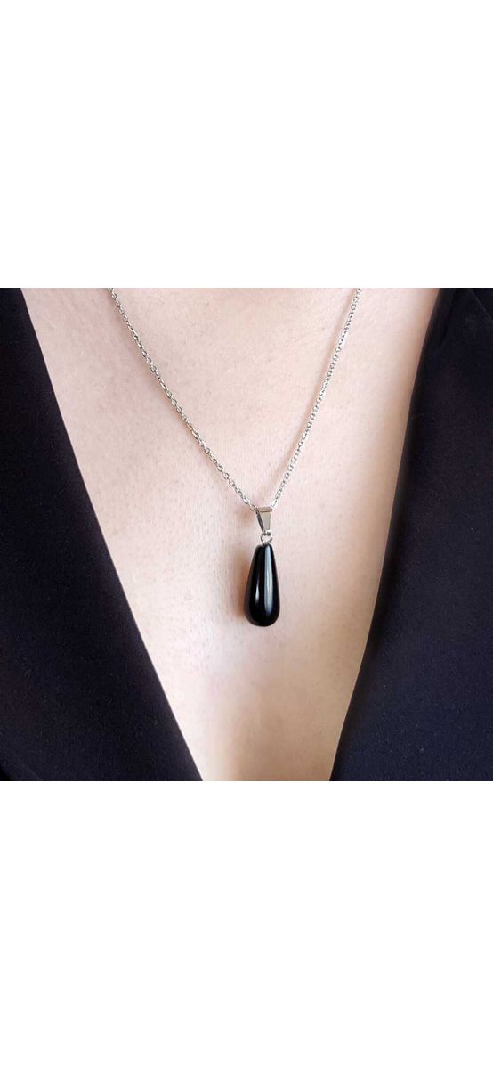 Pandantiv Onix, piatra siguranței și a încrederii, cristal natural picătură negru 25 mm 