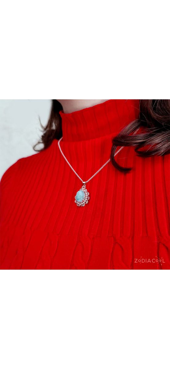 Pandantiv Larimar, piatra sufletului pereche si vindecatoare, set lantisor inoxidabil auriu roze