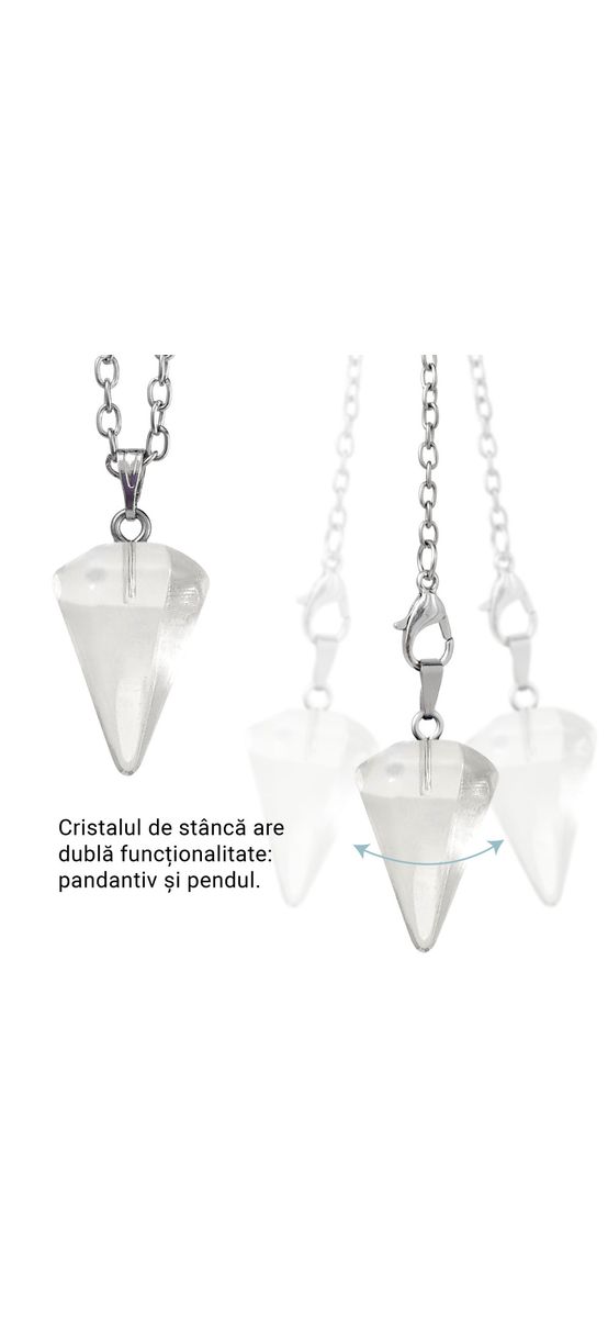Pendul Cristal de Stanca, cu dublă funcționalitate de colier, transparent