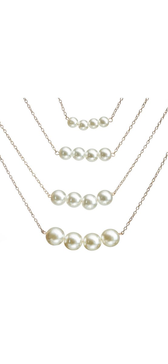 Colier perle multilayer, patru randuri de lantisoare cu perle albe
