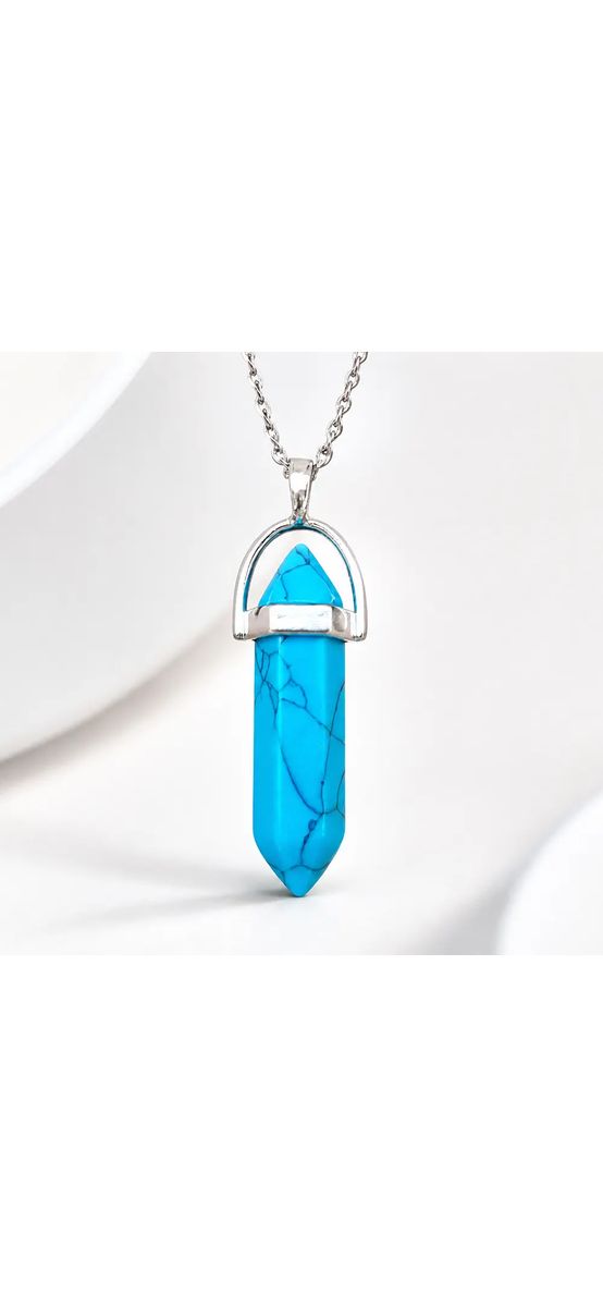 Pandantiv Turcoaz, piatra vieții organizate, cristal natural hexagonal 34 mm dublu vârf verde