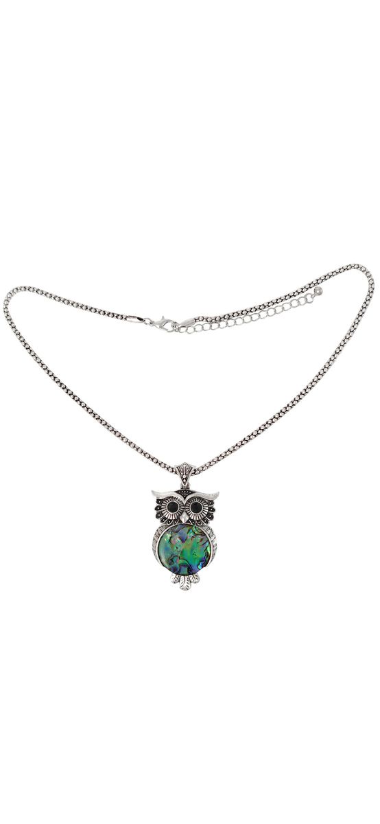 Colier cu pandantiv bufnita Mother of Pearl sau nacru sidef, lantisor tennis, piatra 3.5 cm