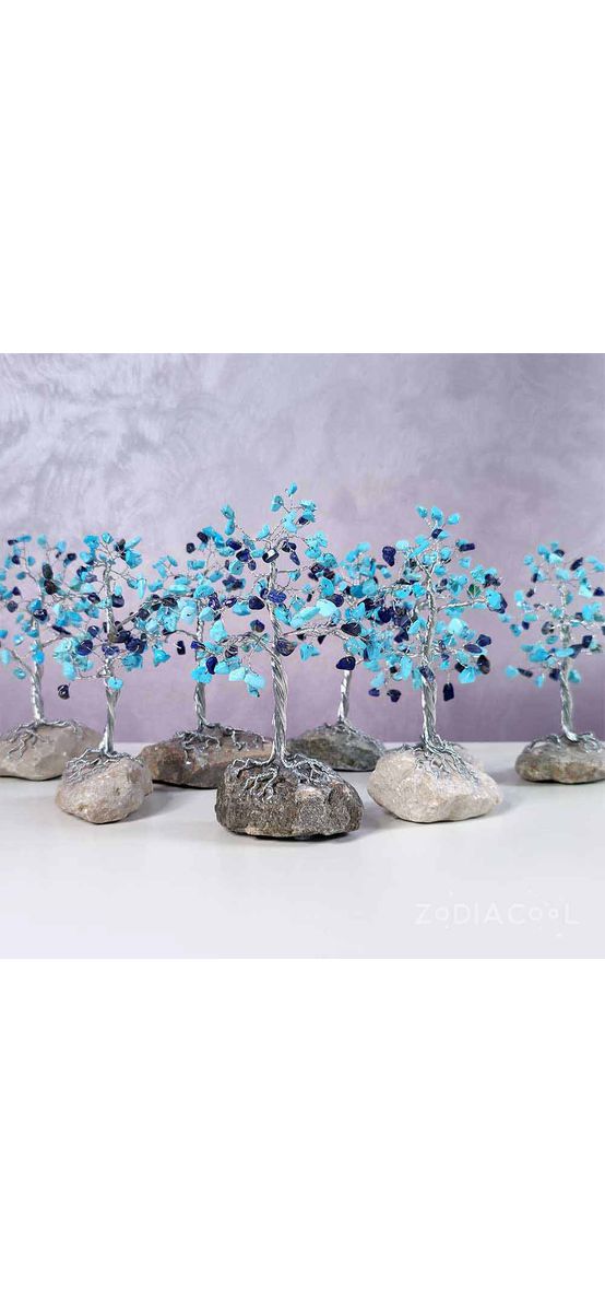 Copac Lapis Lazuli si Turcoaz, pietre pentru echilibru si succes, suport piatra naturala handmade 15 cm albastru
