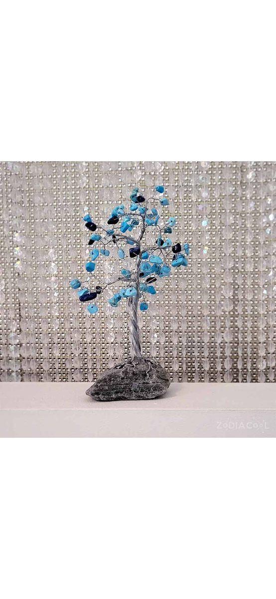 Copac Lapis Lazuli si Turcoaz, pietre pentru echilibru si succes, suport piatra naturala handmade 15 cm albastru
