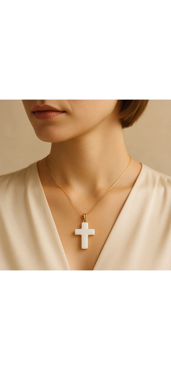 Pandantiv cruciuliță albă Jad, piatră naturală a fidelitatii si a prosperitatii