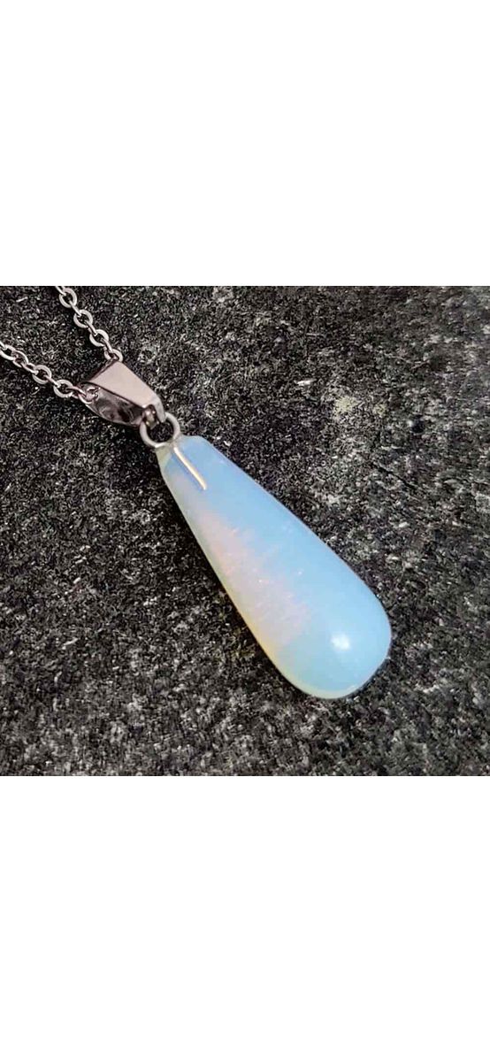 Pandantiv piatra lunii, cristal opal picătură alb bleu 30 mm 