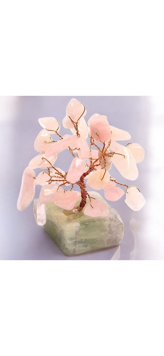 Copac cu cristale Cuart Roz naturale, piatra iubirii pure,suport pietre semipretioase, 8 cm