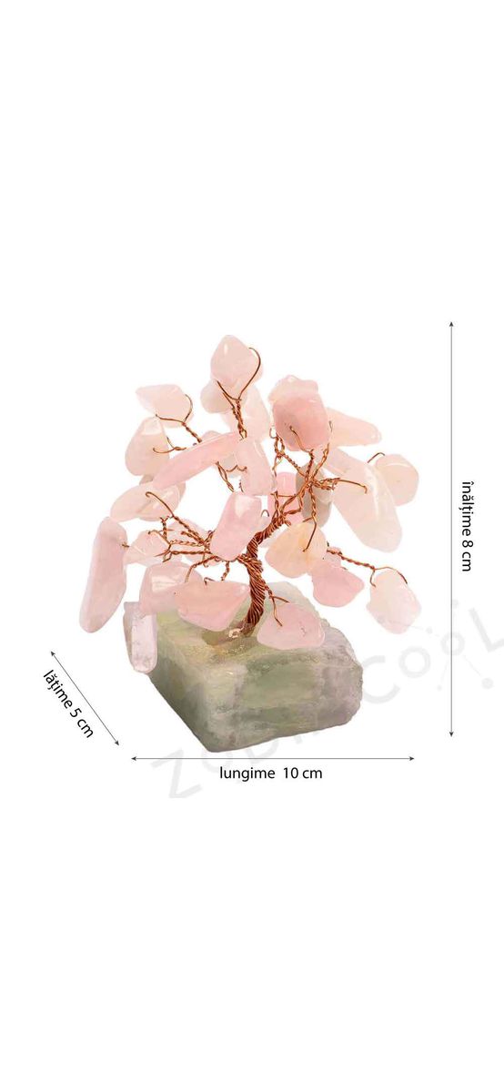 Copac cu cristale Cuart Roz naturale, piatra iubirii pure,suport pietre semipretioase, 8 cm