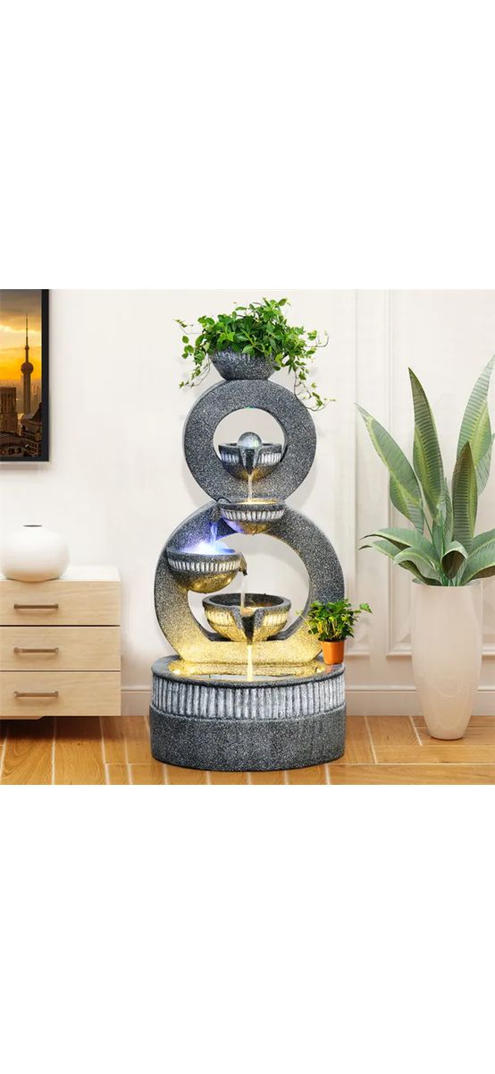 Fantana Infinit, curgătoare de exterior casă, leduri 93 cm gri
