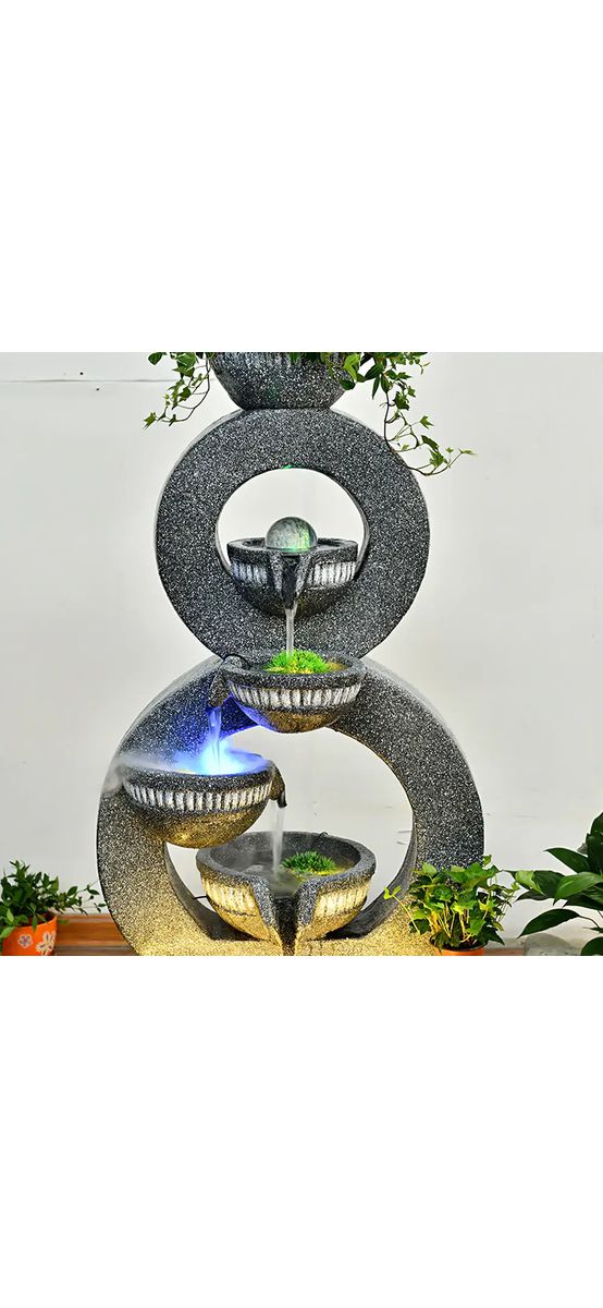 Fantana Infinit, curgătoare de exterior casă, leduri 93 cm gri