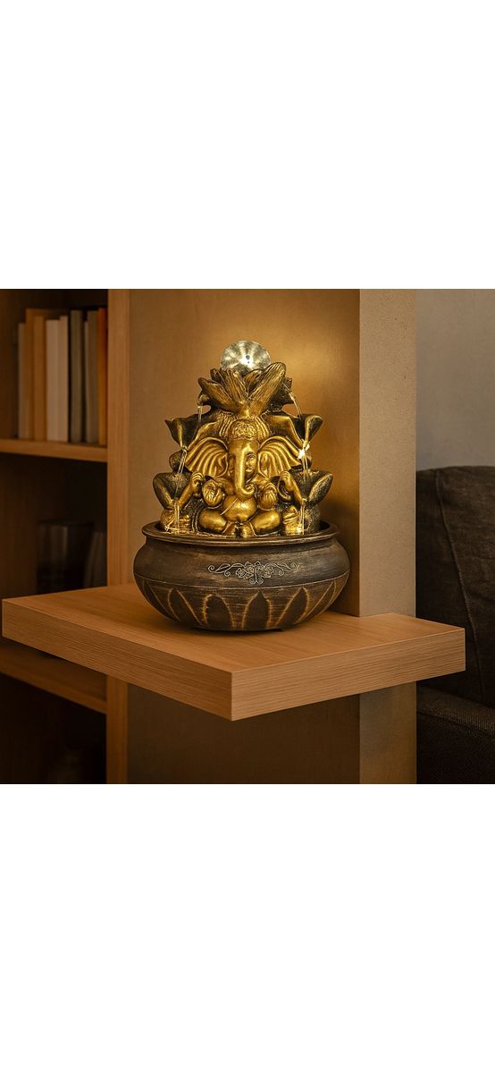 Fântână interior Ganesha, simbol de noroc și protecție, cu led