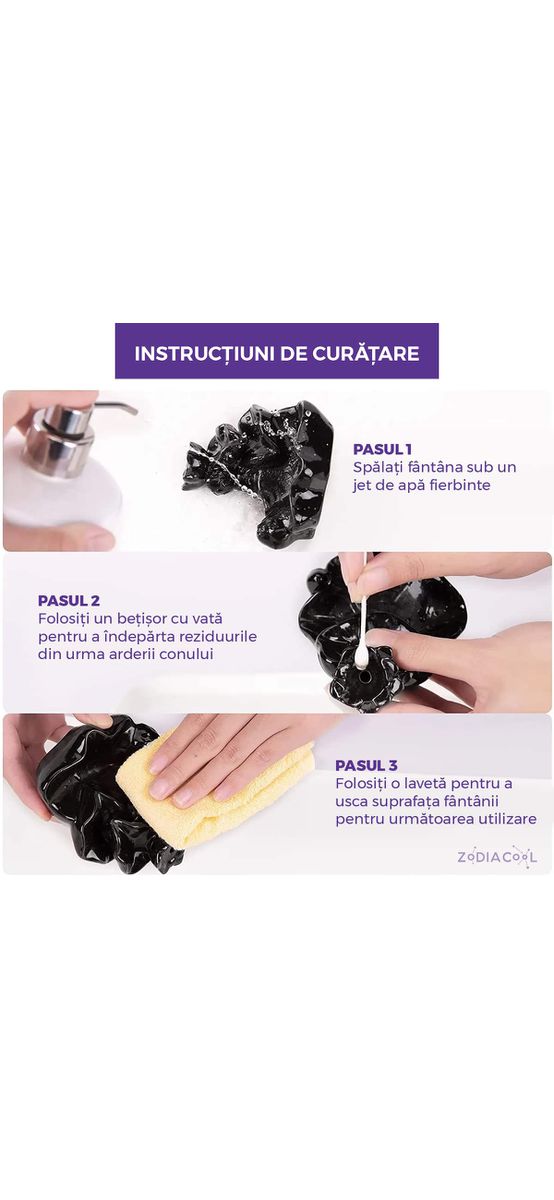 Fântână Pești, suport de aromaterapie cu 2 conuri backflow, ceramică 7.5 cm negru
