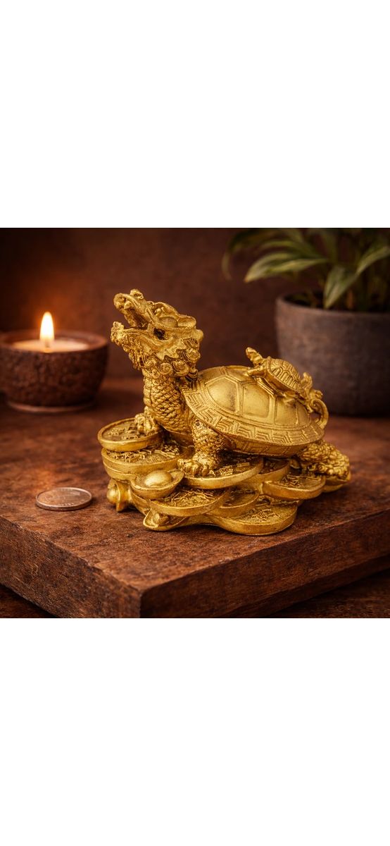 Testoasa dragon cu pepite, obiect feng shui pentru fertilitate si bunastarea familiei, statueta auriu