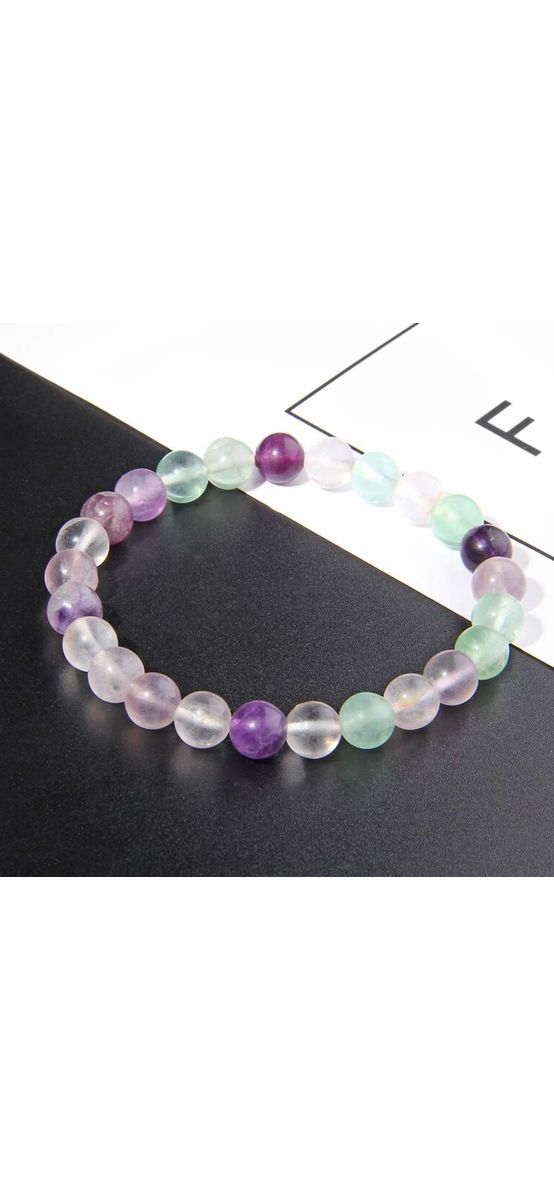 Set bratara Fluorina cu felicitare personalizata, piatra contra gandurilor negative, pietre semipretioase rotunde 6 mm