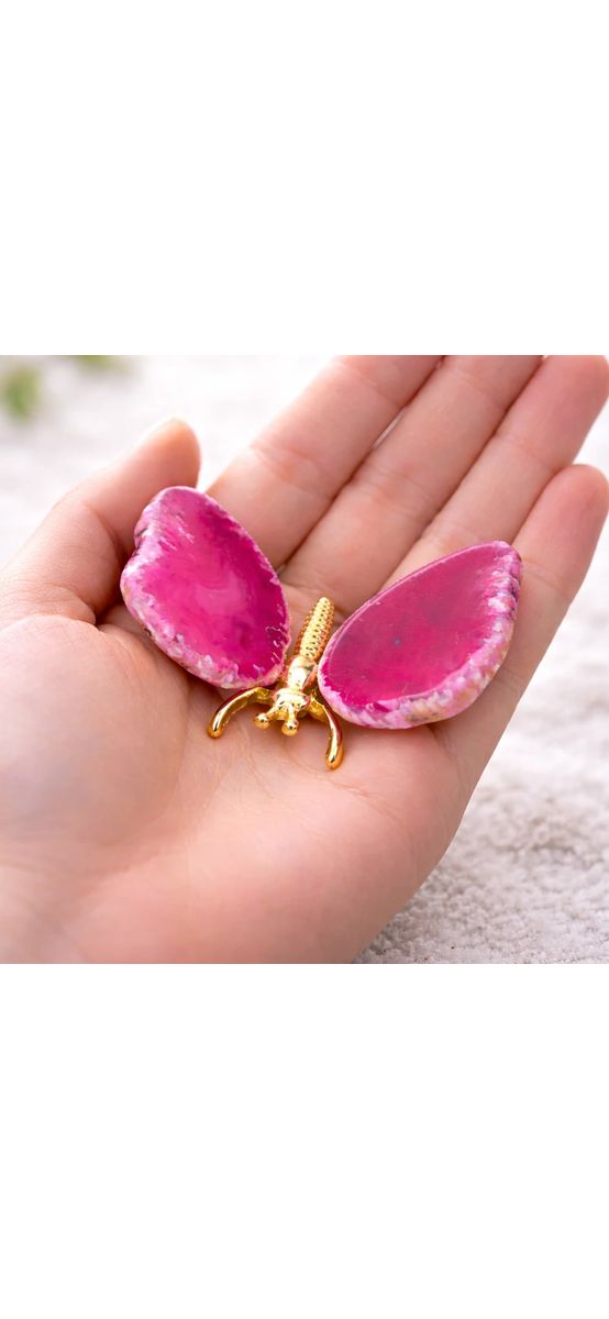 Fluture piatră Agate, cristal natural în formă de fluturas roz, 5 cm