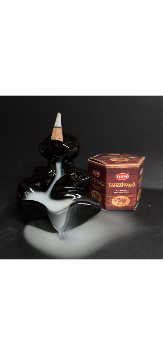 Fântână Valuri pentru conuri parfumate, suport aromaterapie conuri backflow, ceramică 9 cm negru