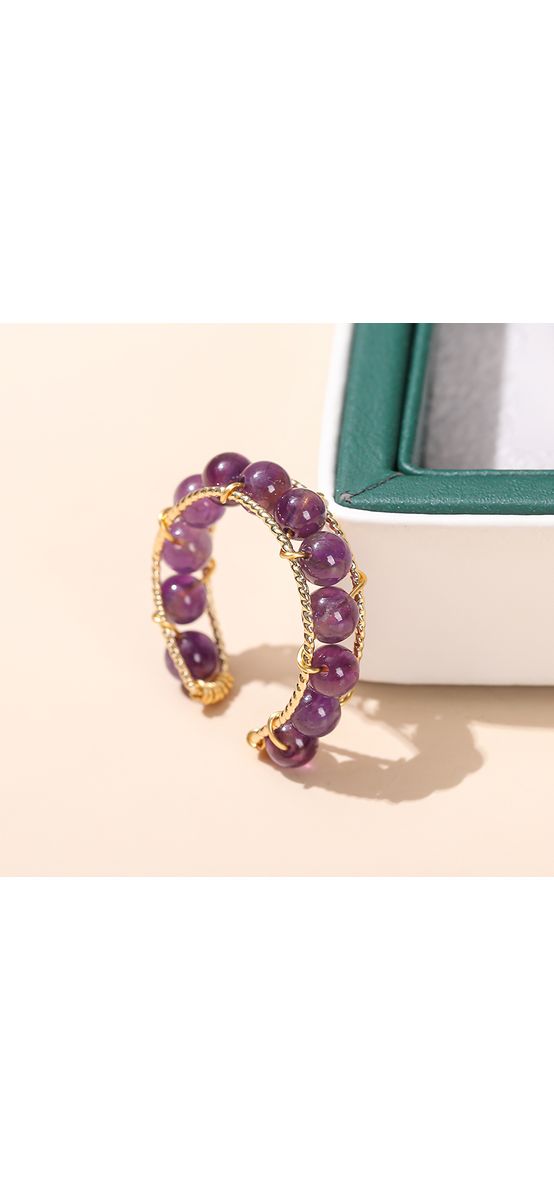 Inel Ametist Natural, pietre mici în suport auriu flexibil, reglabil și elegant