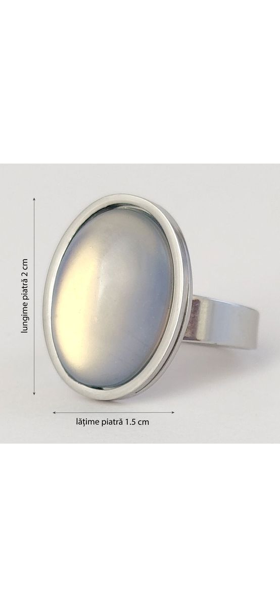 Inel Opal rotund sau oval, piatra protecției și a înlăturării inhibițiilor, pietre alb albastru, reglabil