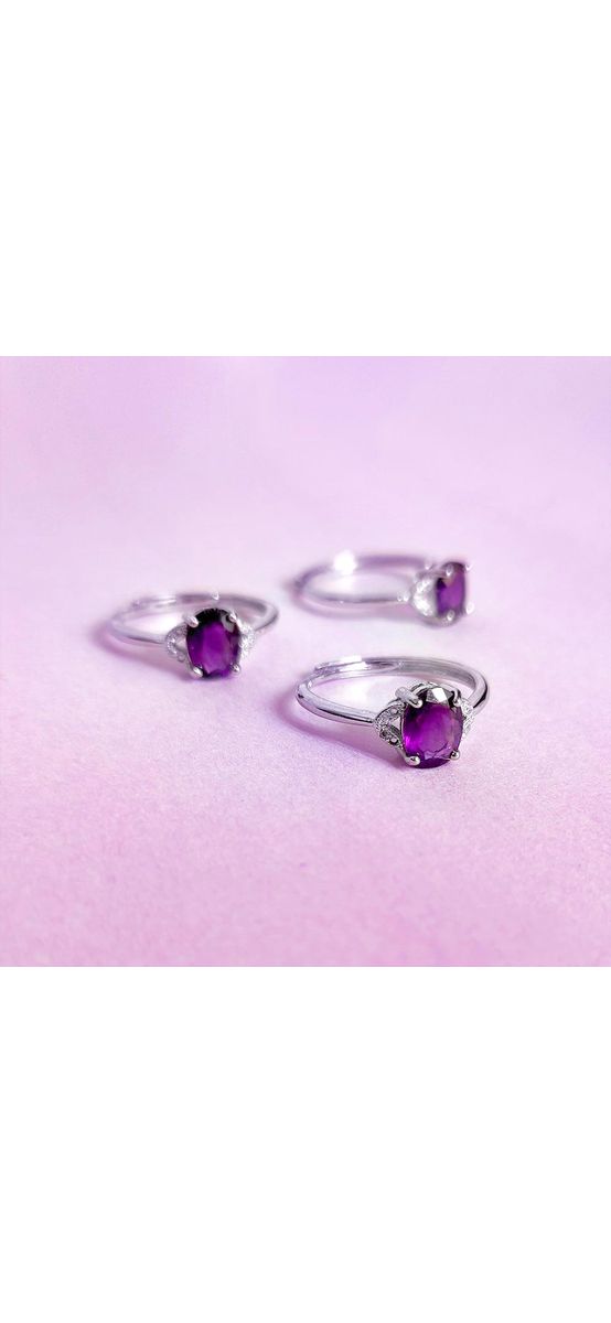 Inel Ametist, piatra fericirii 8 mm oval mov ajustabil