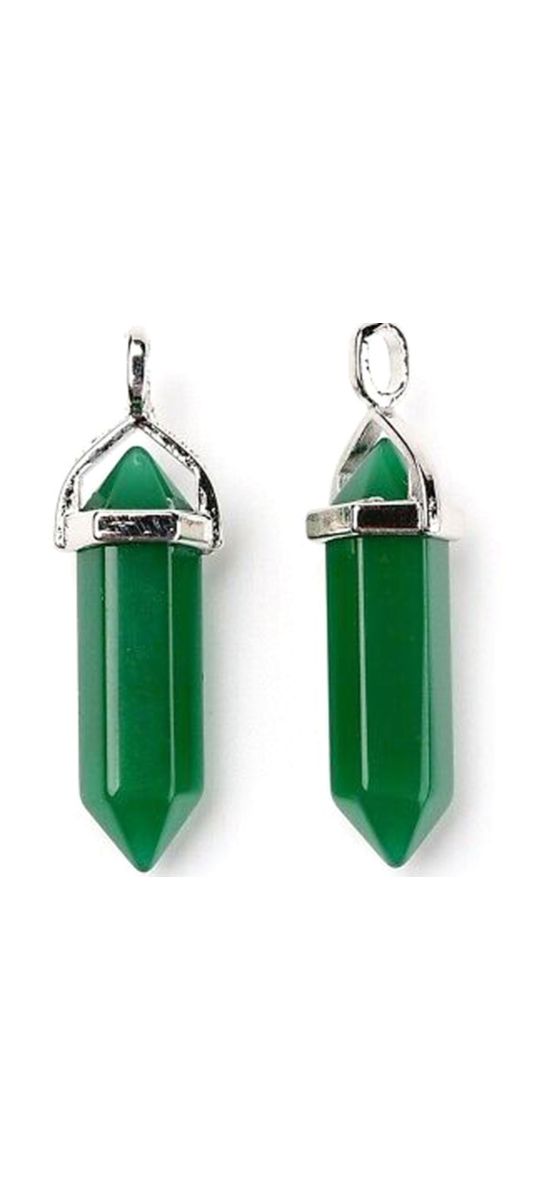Pandantiv Jad verde, piatra armoniei, cristal natural hexagonal 34 mm dublu vârf 