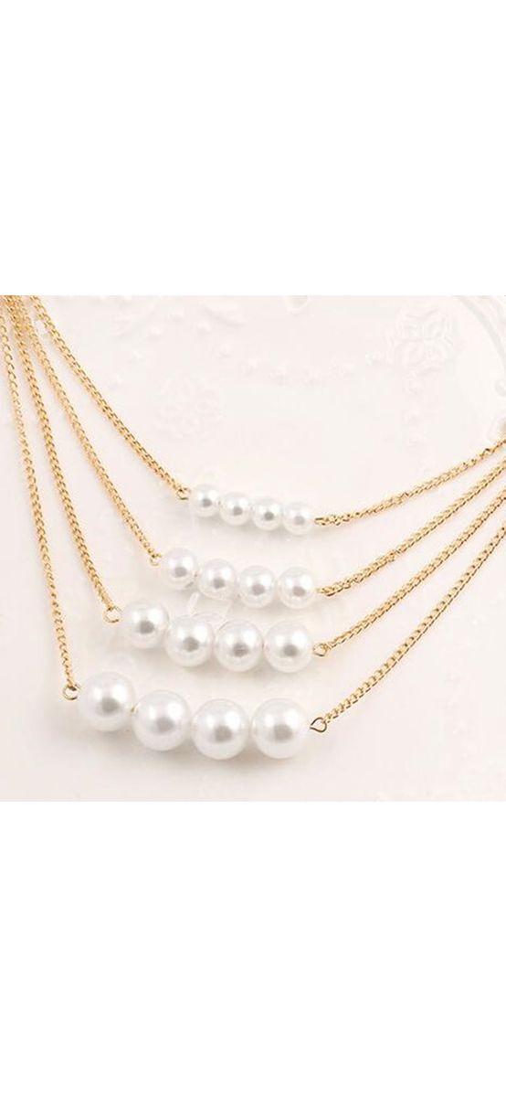 Colier perle multilayer, patru randuri de lantisoare cu perle albe