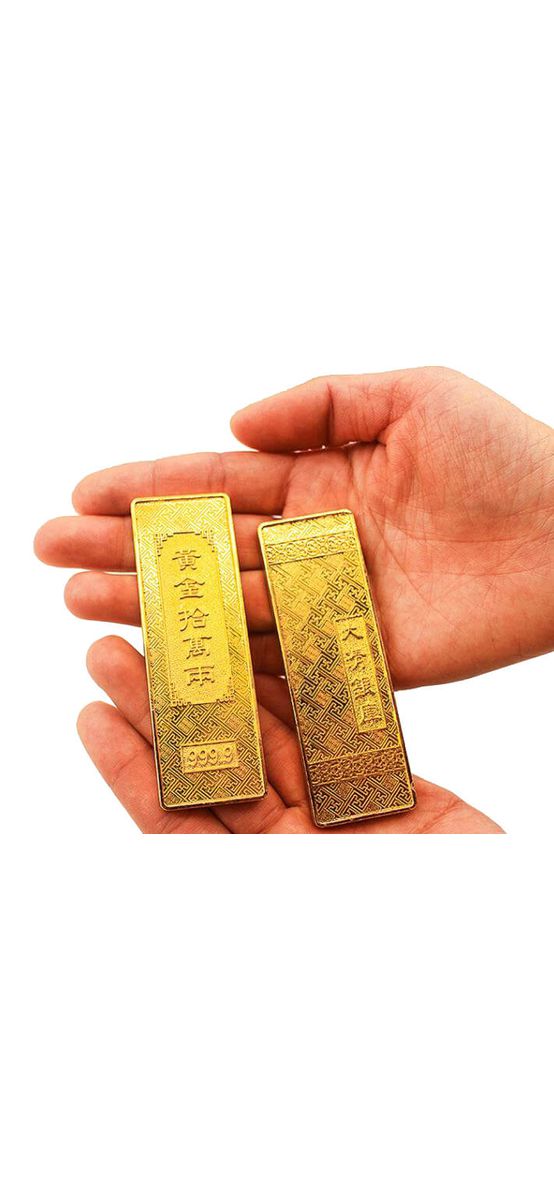 Lingouri cu mantre de bogatie, amuleta feng shui pentru bani, metal auriu