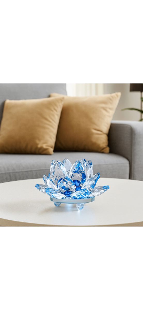 Lotus albastru, decoratiune din cristal de sticla tip nufar, amuleta pentru armonie, 8 cm