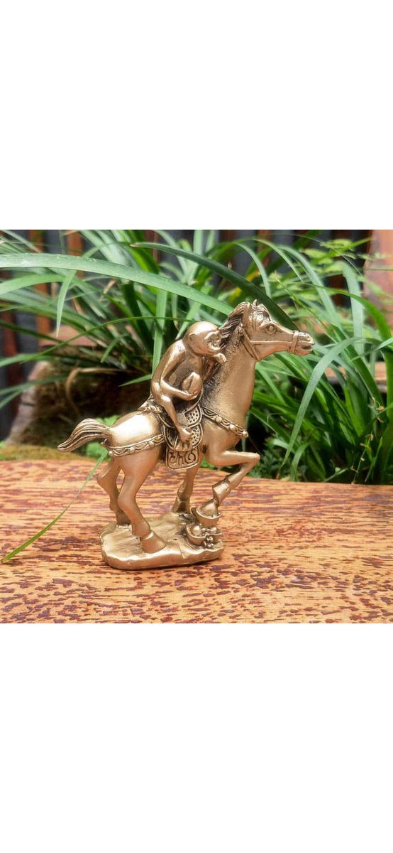 Maimuta pe cal cu piersica, obiect feng shui pentru promovare rapida in cariera si  succes in afaceri, statueta auriu