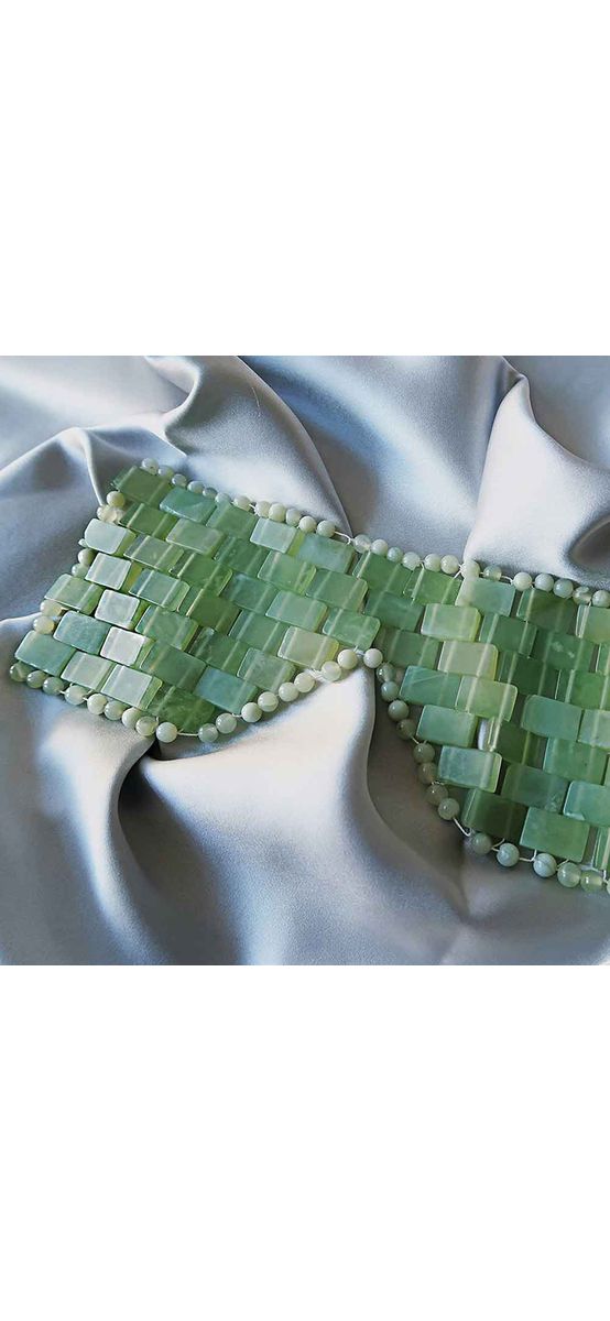Masca de fata din jad, pentru relaxare si infrumusetare facial, 112 pietre dreptunghiulare verde