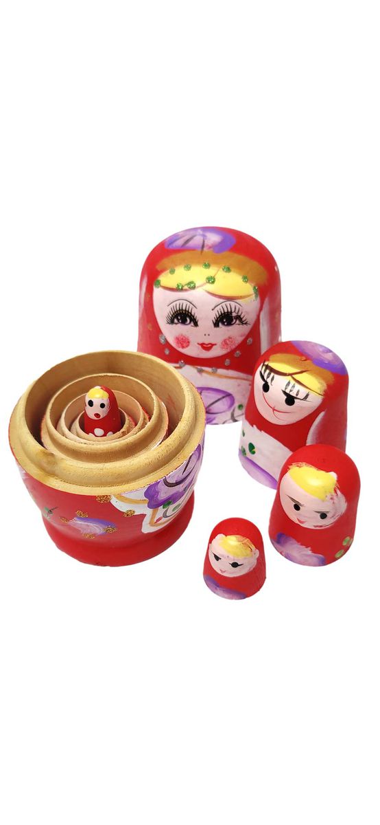 Matrioska, papusi rusesti pentru prosperitate, nunațe roșu roz11 cm